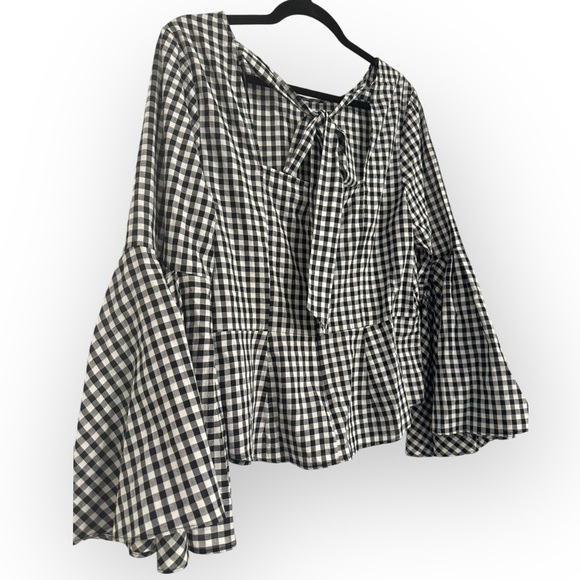 (SOLD) NANETTE LEPORE Gingham Bell-Sleeve Top, Large, Black/White - Picture 10 of 13